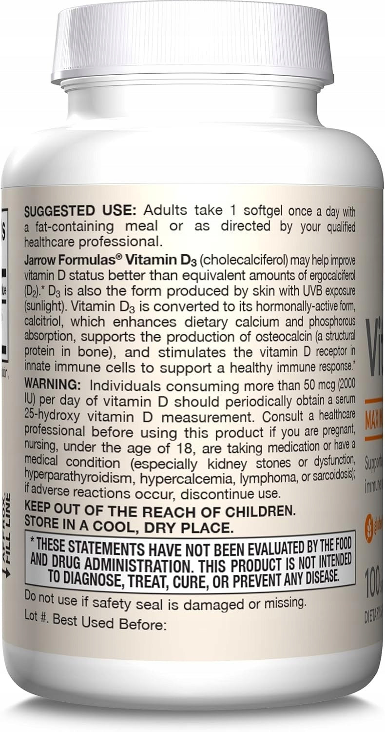 Jarrow Formulas Vitamin D3 5000 - Vitamin D 100 sgels Manufacturer code JRW-30005