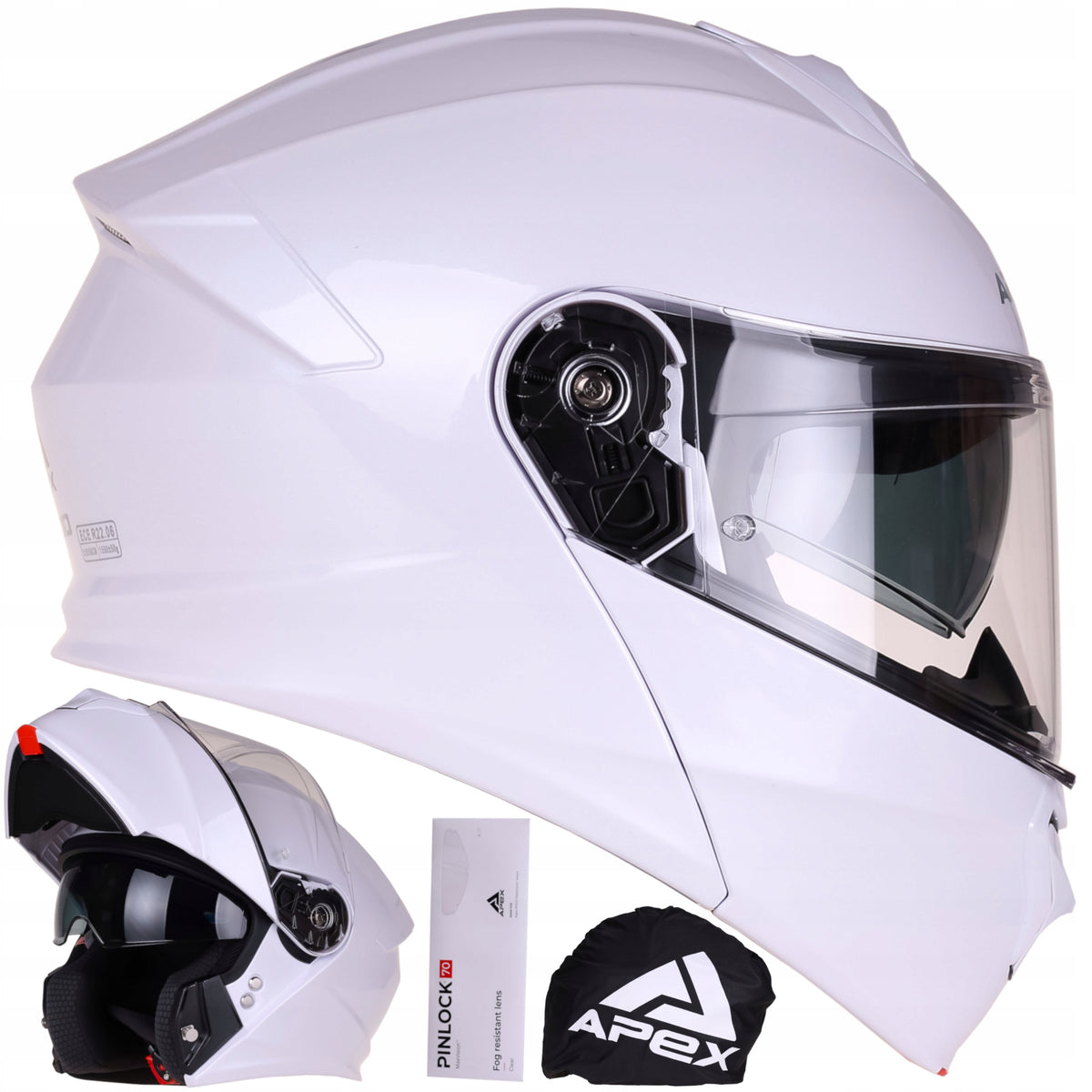 Jaw helmet APEX MI100 white pearl motorcycle ECE22.06 PINLOCK blenda