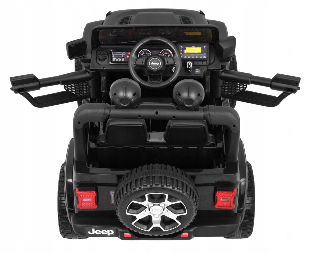 Jeep Wrangler Rubicon Rechargeable Battery Pack for Kids Black Pilot Radio MP3 LED Vehicle length 126 cm