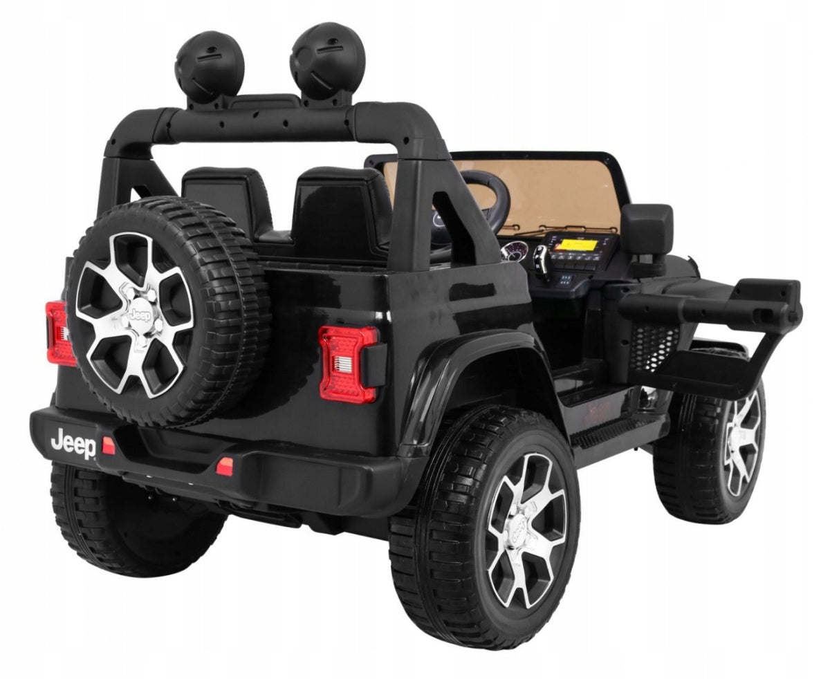 Jeep Wrangler Rubicon Rechargeable Battery Pack for Kids Black Pilot Radio MP3 LED Vehicle width 70 cm