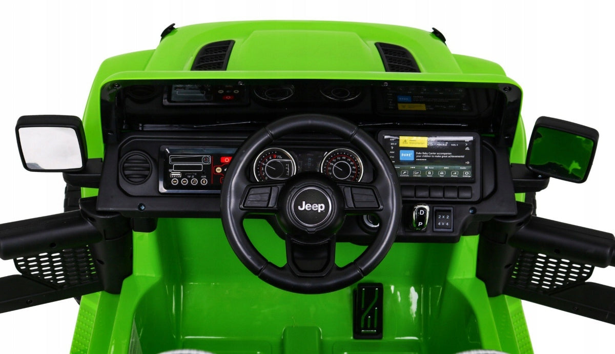 Jeep Wrangler Rubicon Rechargeable Battery for Kids Green Pilot Radio MP3 Vehicle length 126 cm