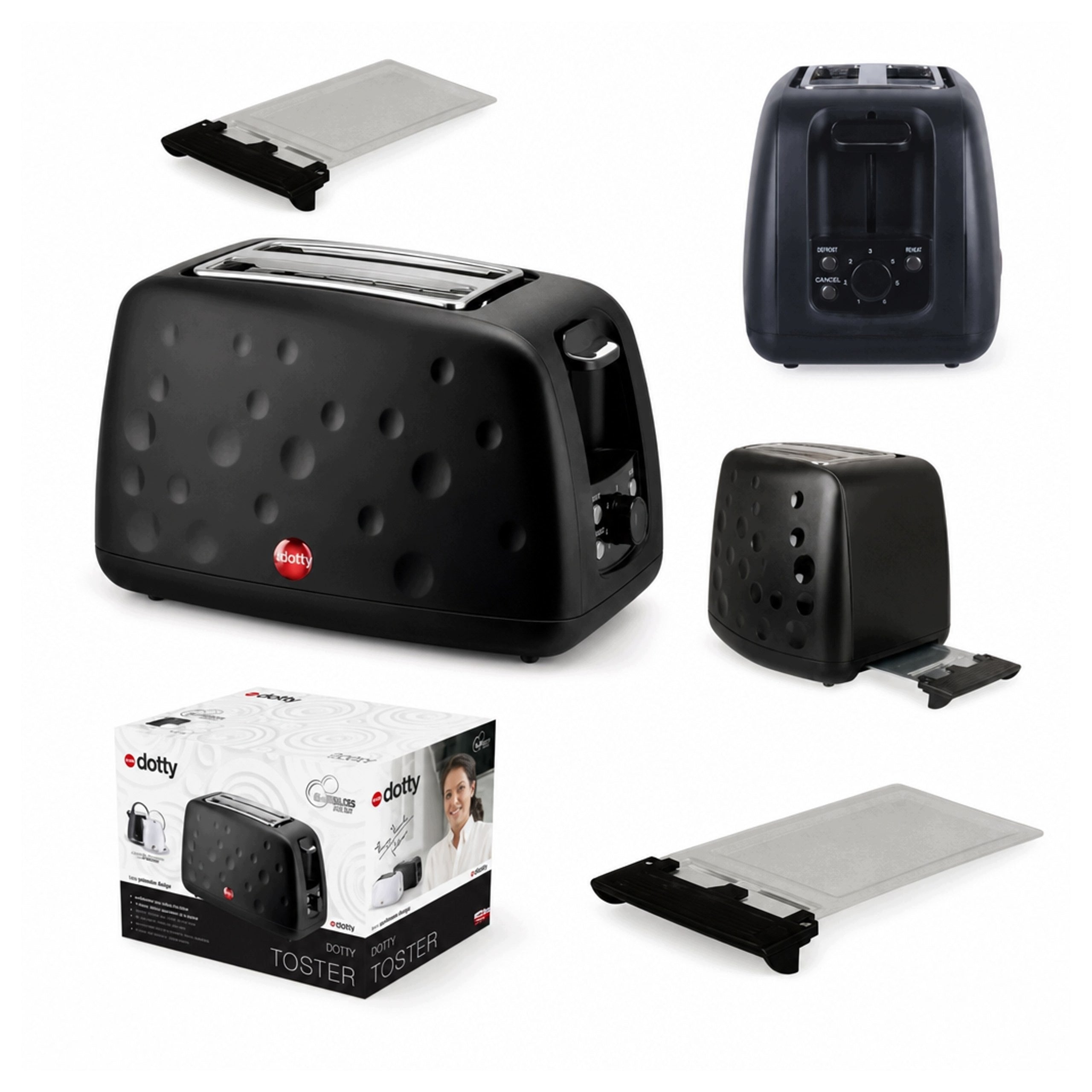 JoVibe Toaster To245 Dotty Black With Crumb Tray And 7 Degrees