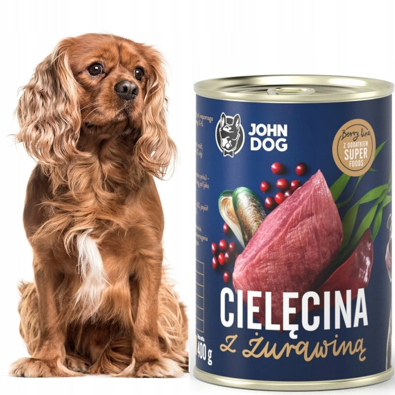 John Dog BERRY LINE Veal with Cranberry Wet Dog Food Can 400g