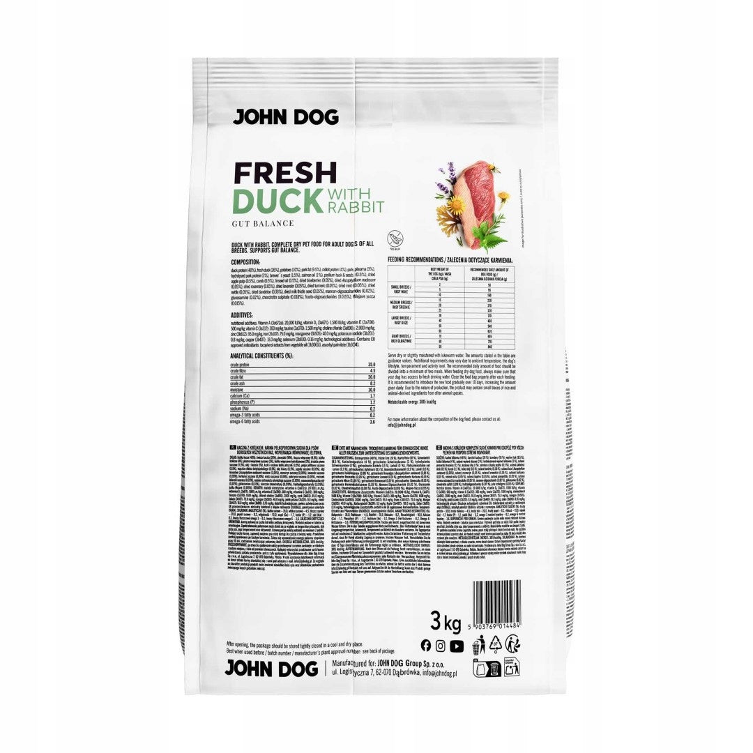 John Dog Fresh 3kg Dog Food Duck Rabbit Support Food System Packaging status original