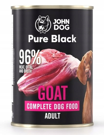 John Dog Pure Black Adult Goat Recipe 6 x 400g Cans Packaging status original