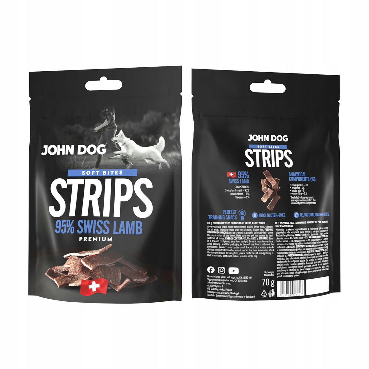 John Dog SOFT STRIPS Swiss Lamb 95% 70g Manufacturer code SJSPK764200I0