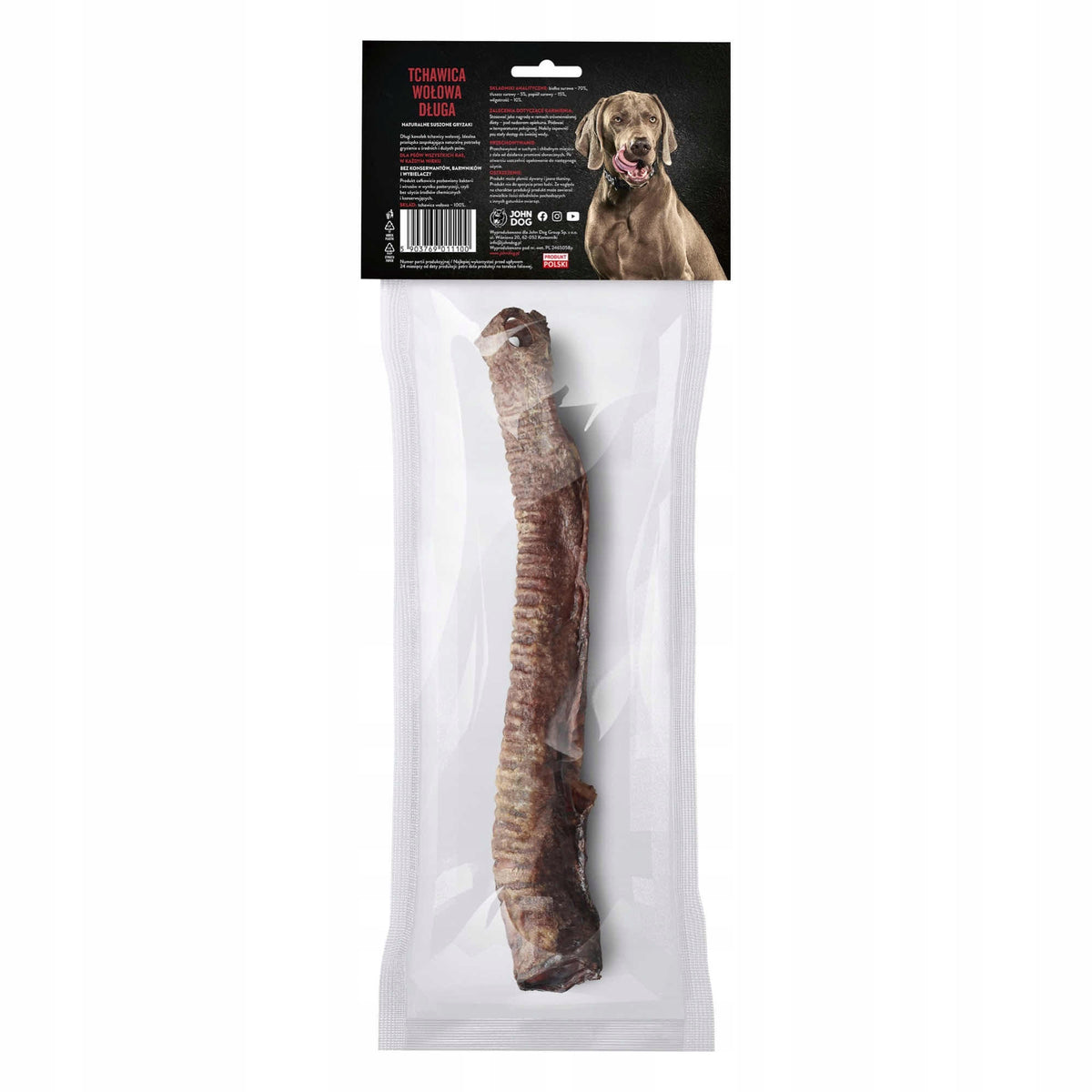 John Dog dried dog teether. Beef trachea long 1 pc. Flavor beef