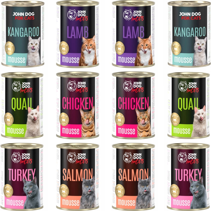 John Dog for Cats Cat Wet Food Mousse Mix 12x 400g Grain Free