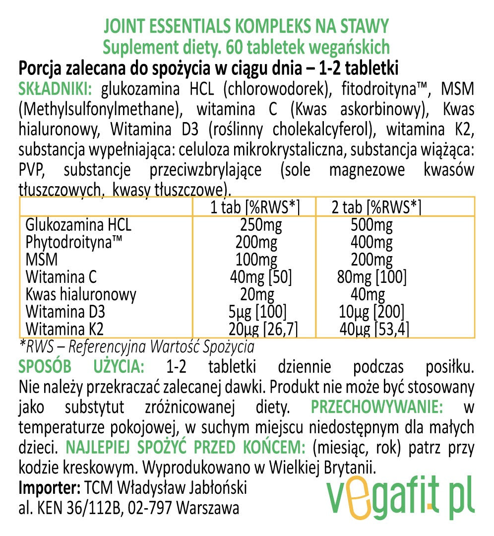 Joint Essentials Complex Joints MSM Glucosamine Wit D K C 60tab Veganicity Manufacturer code 6663