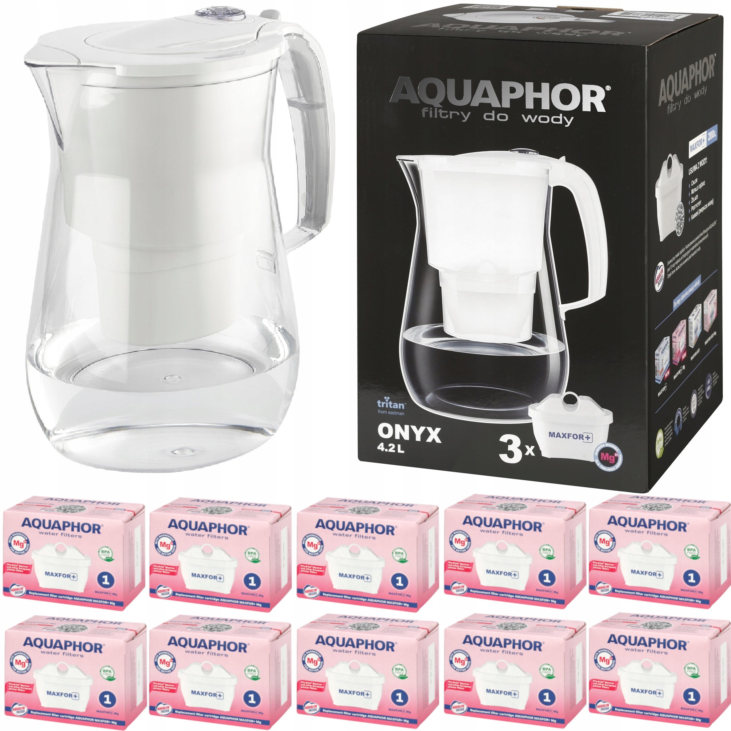 Jug with filter Aquaphor Onyx 4,2L Large + 10 Maxfor Magnesium Cartridges