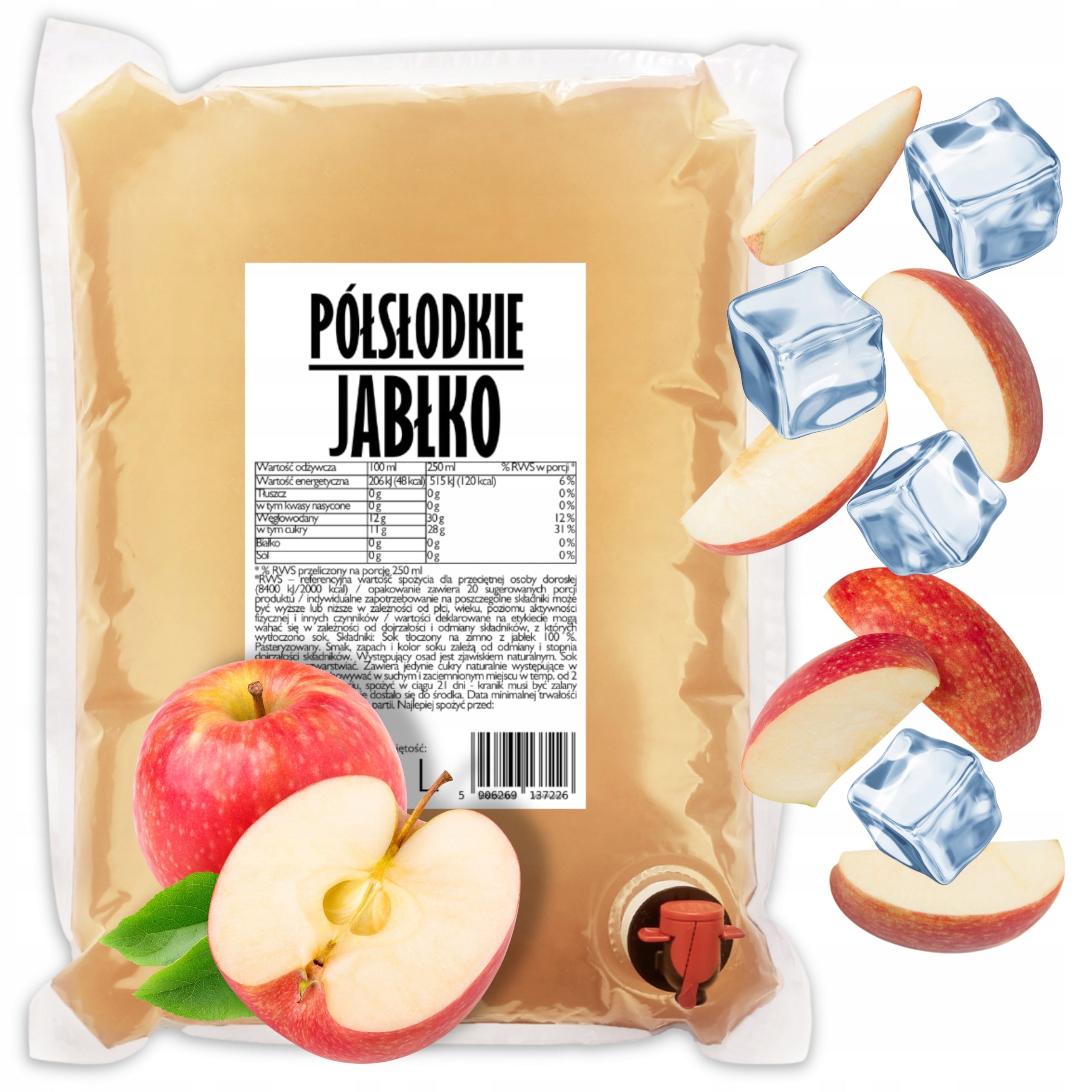 Juice Apple Semi-Sweet 100% Apples NFC Natural Pressed No Additives 5l