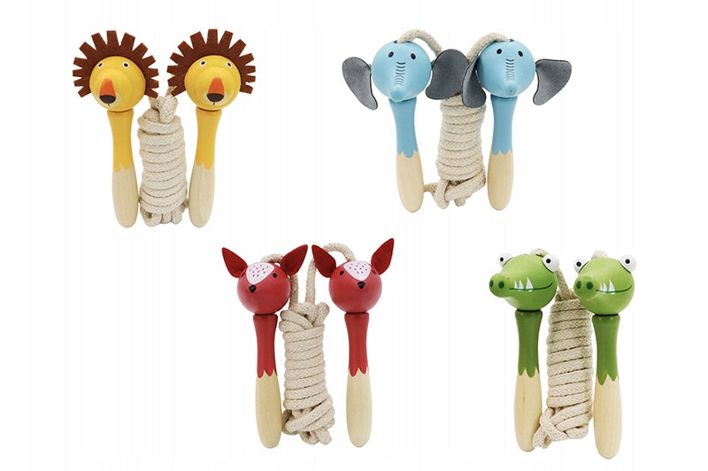 Jump Rope Wooden - Animals Movement Fun Classic Toy Color gray