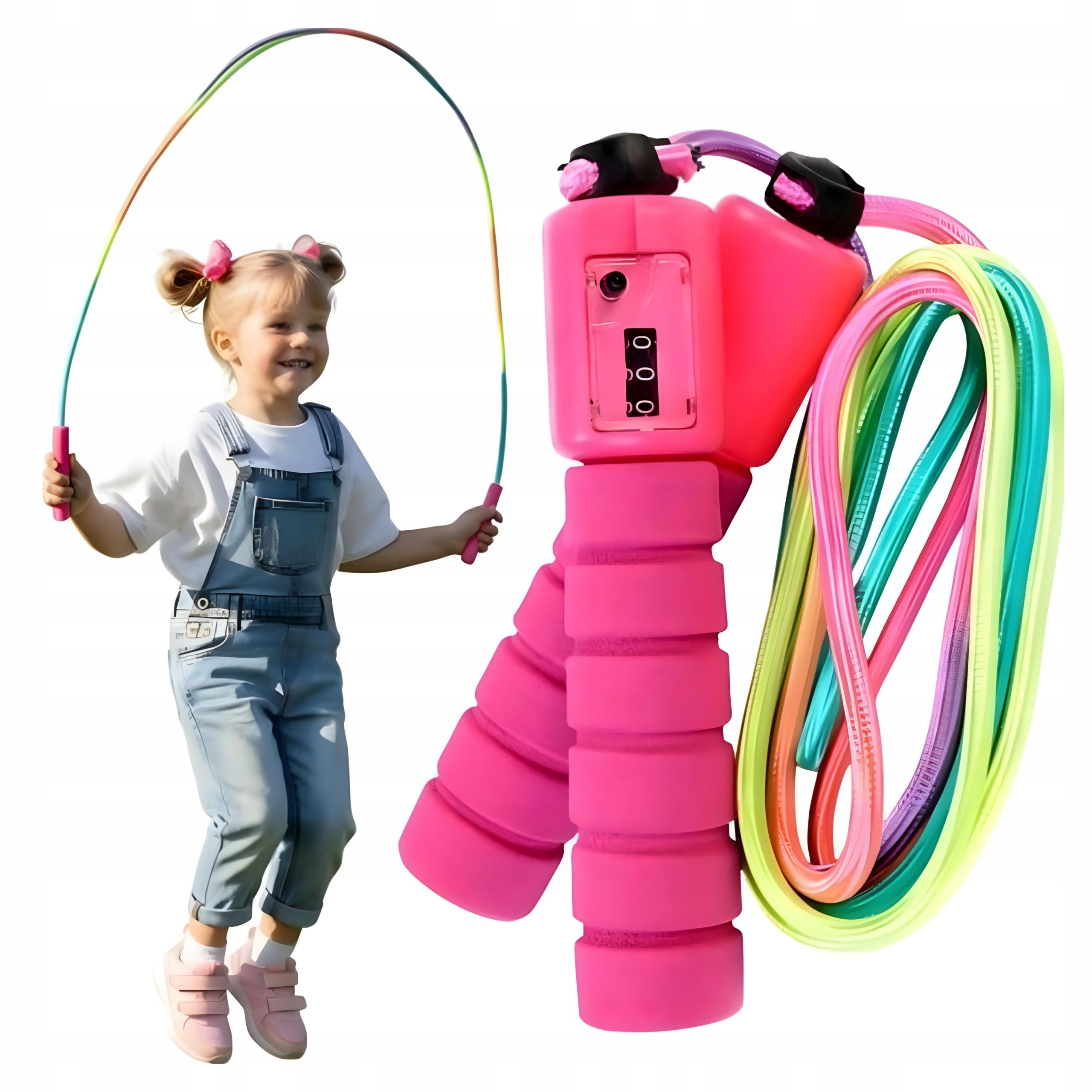 Jump Rope with Motion Counter for Kids Adjustable Drawstring in Rainbow Colors
