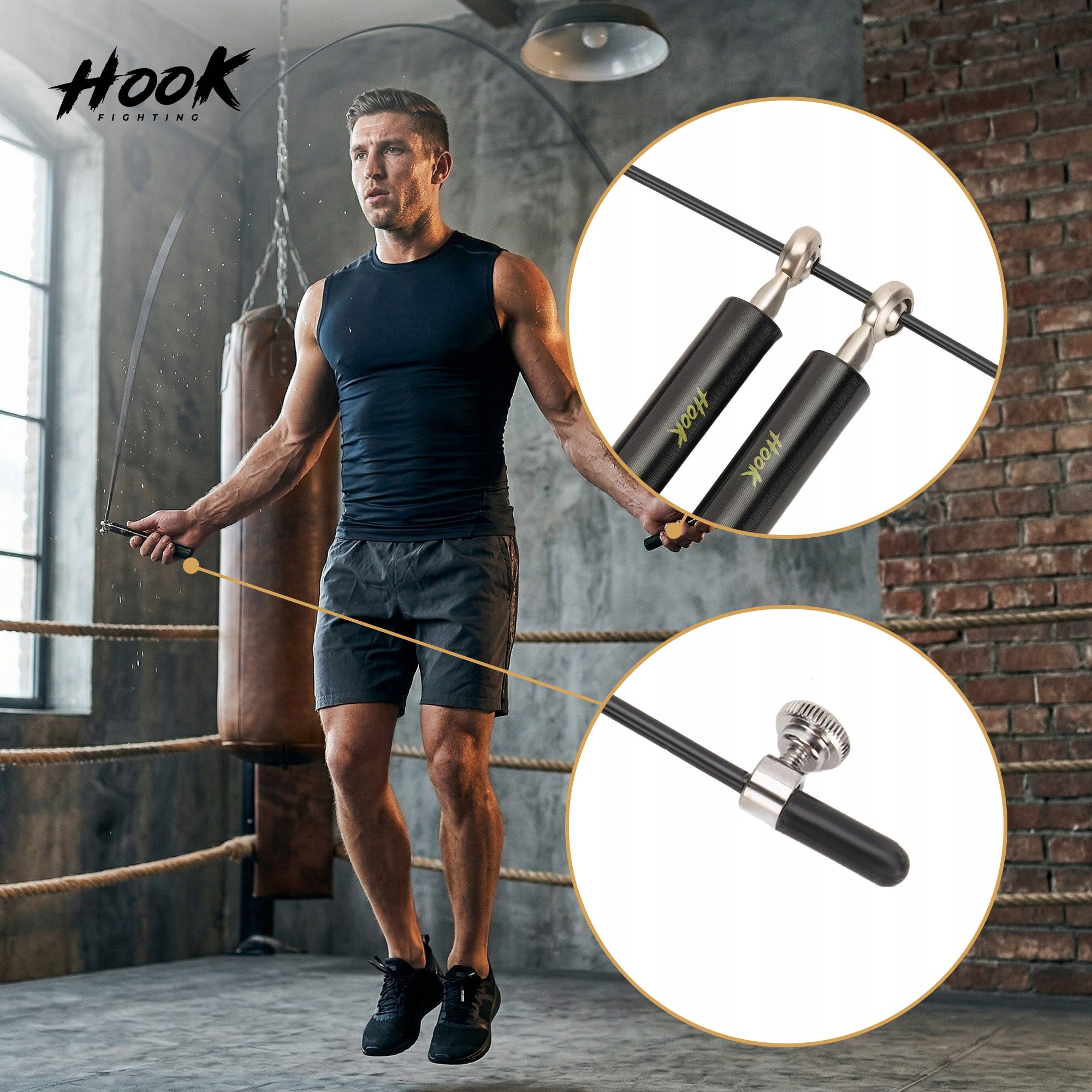 Jump rope HOOK FIGHTING boxing black OS ERGONOMIC LENGTH ADJUSTMENT Brand HOOK FIGHTING