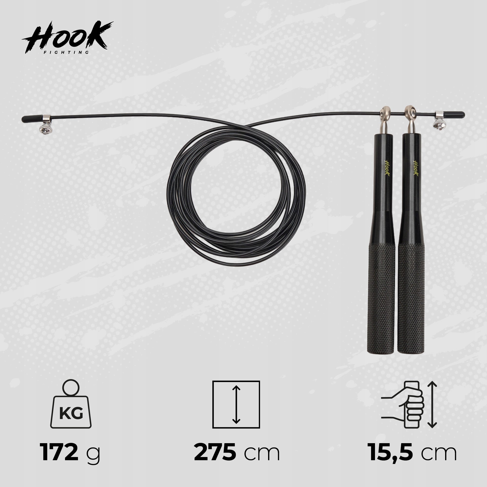 Jump rope HOOK FIGHTING boxing black OS ERGONOMIC LENGTH ADJUSTMENT Manufacturer code HKF-JPR01B