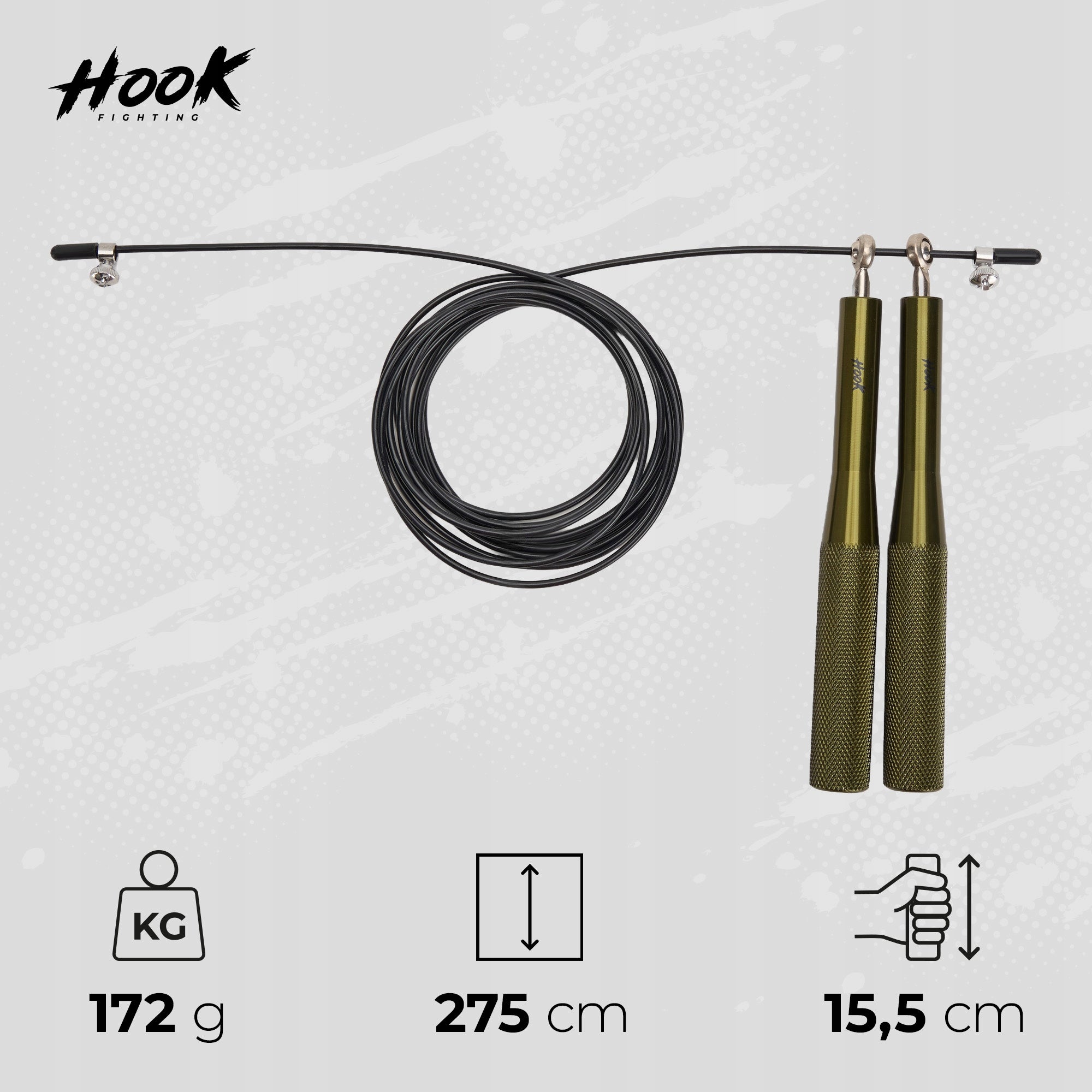 Jump rope HOOK FIGHTING boxing green ERGONOMIC LENGTH ADJUSTMENT Manufacturer code HKF-JPR01G