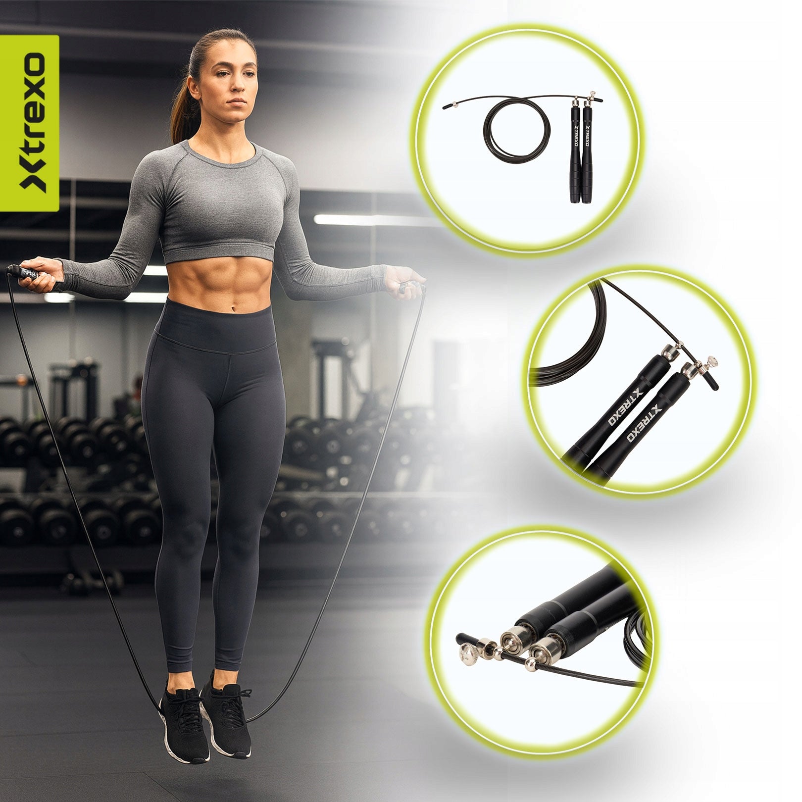 Jump rope XTREXO Alu-speed black OS STEEL CABLE WITH ADJUSTABLE VERSATILE Brand Xtrexo