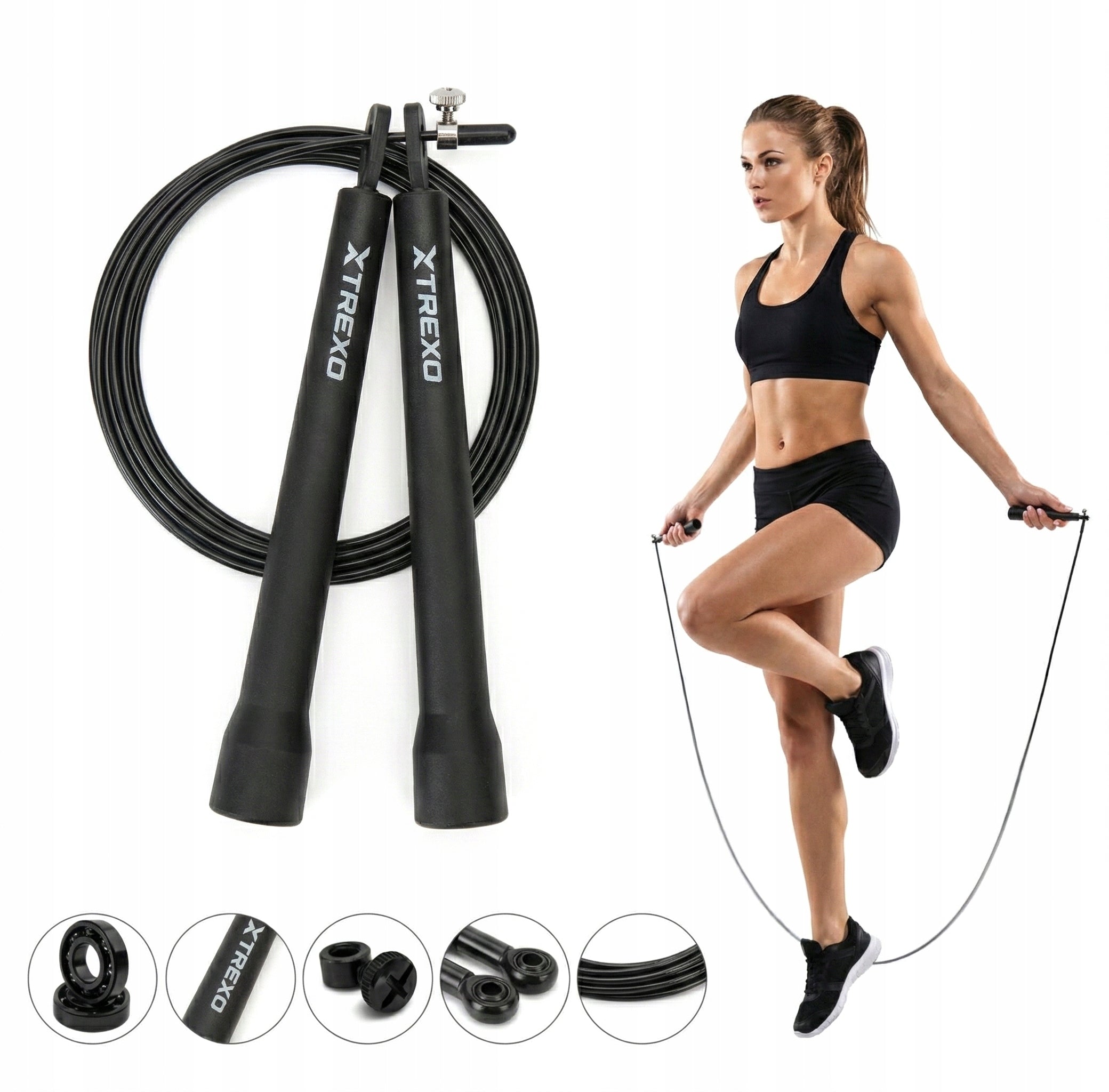 Jump rope XTREXO Basic+ black LENGTH ADJUSTMENT VERSATILE FOR TRAINING