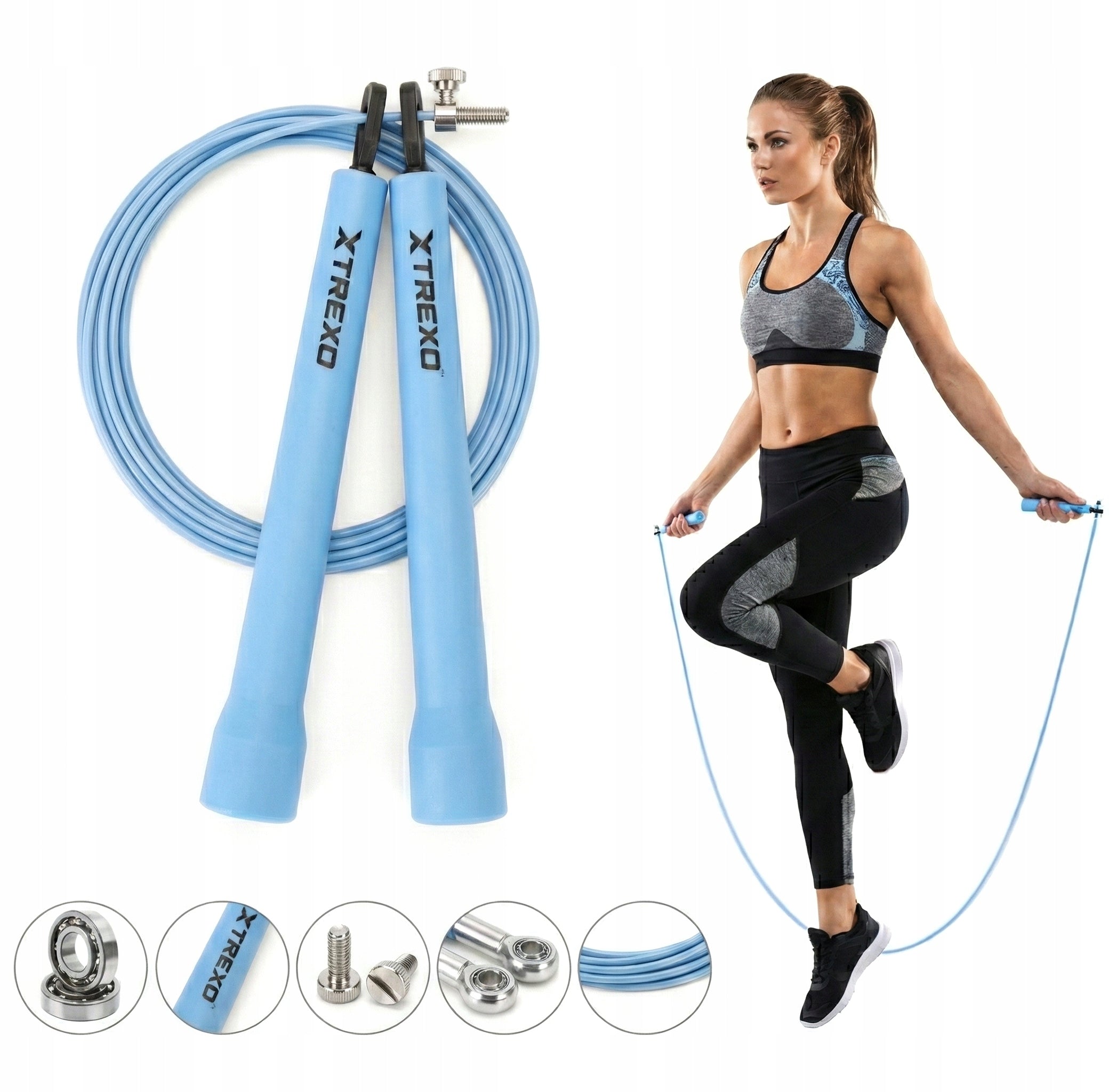 Jump rope XTREXO Basic+ blue LENGTH ADJUSTMENT COMPACT FOR TRAINING