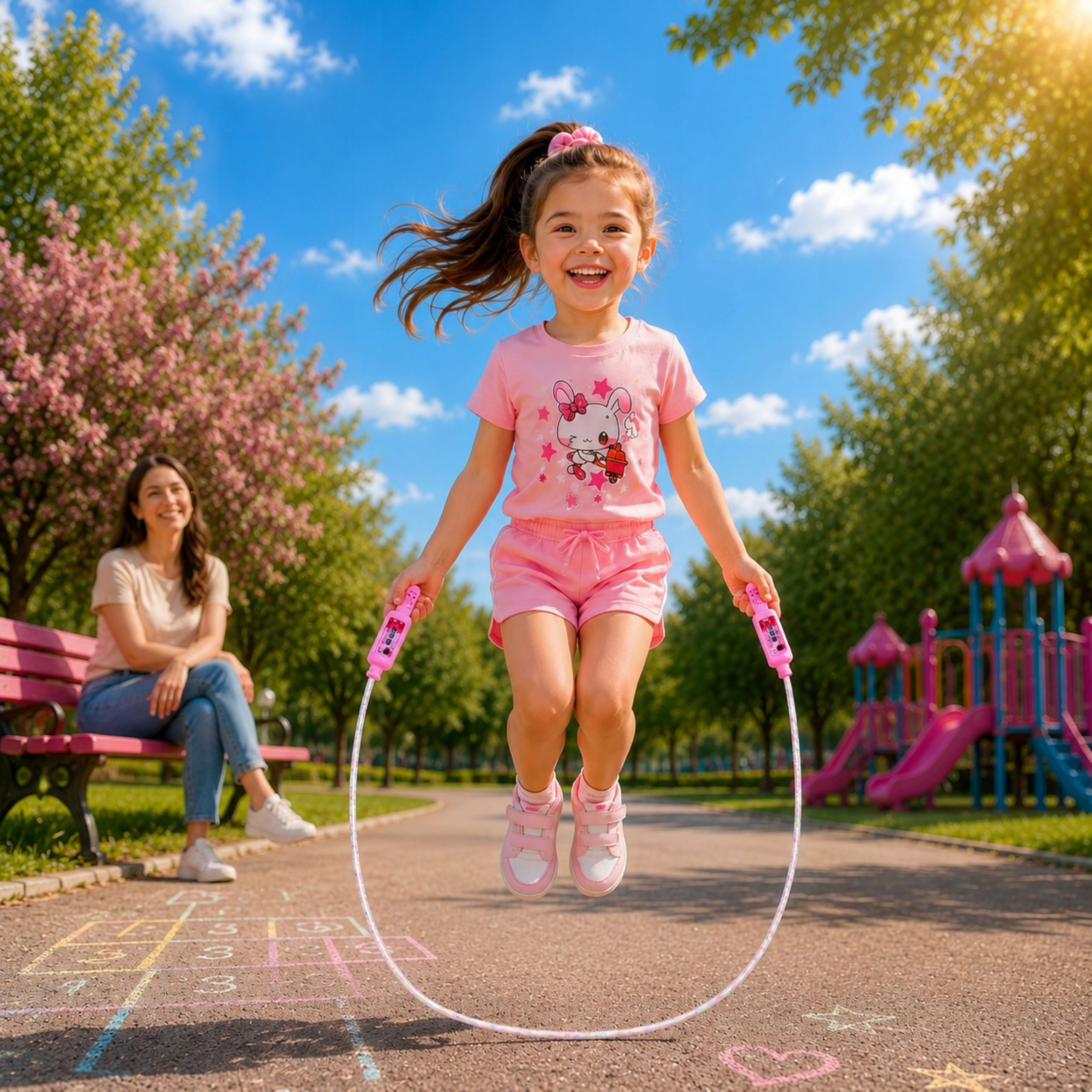 Jump rope for girls pink with counter adjustable length fishing line 3+ Kind nylon