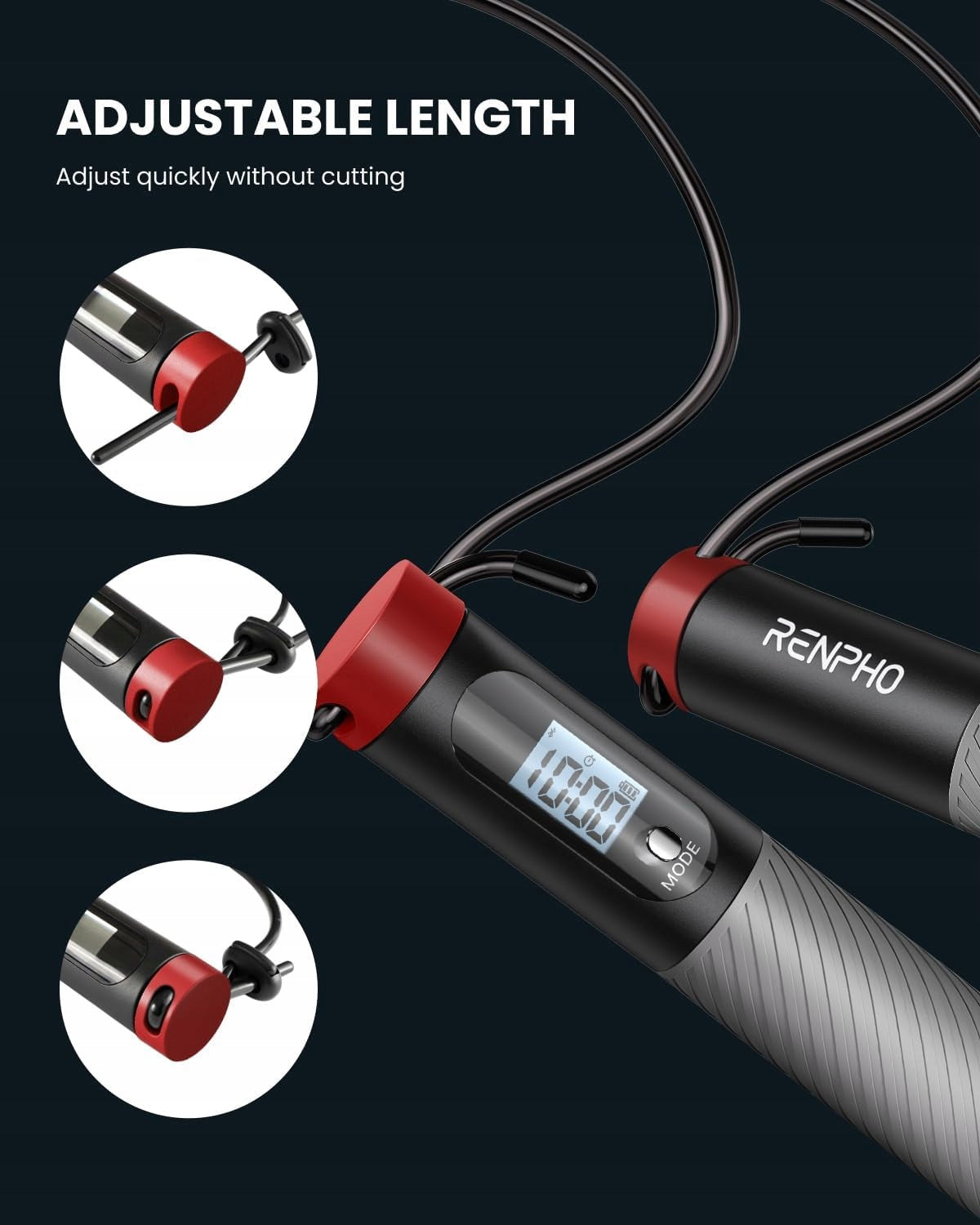 Jump rope made of plastic Renpho 1 cm black Rope length 1 cm
