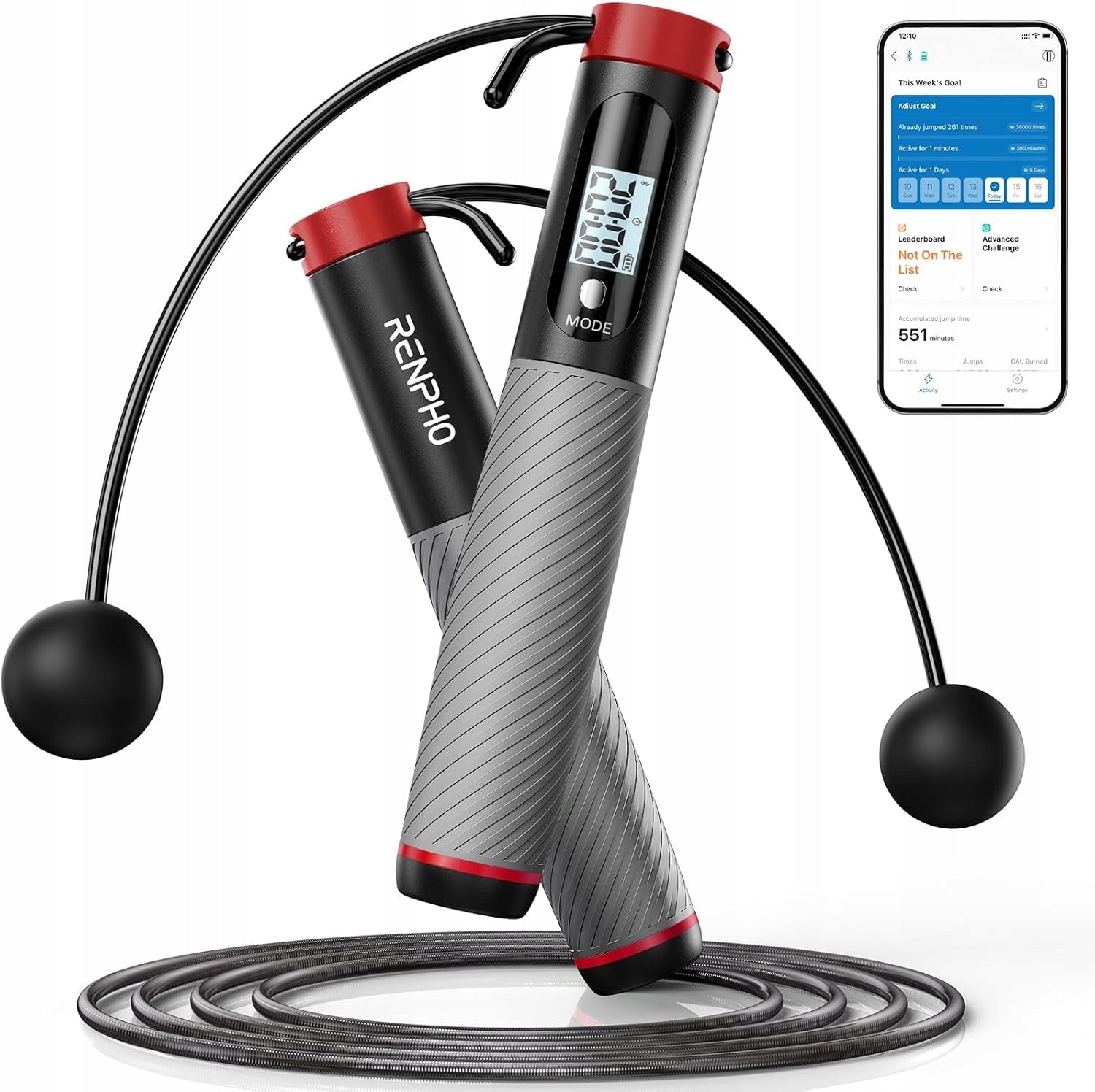 Jump rope made of plastic Renpho 1 cm black