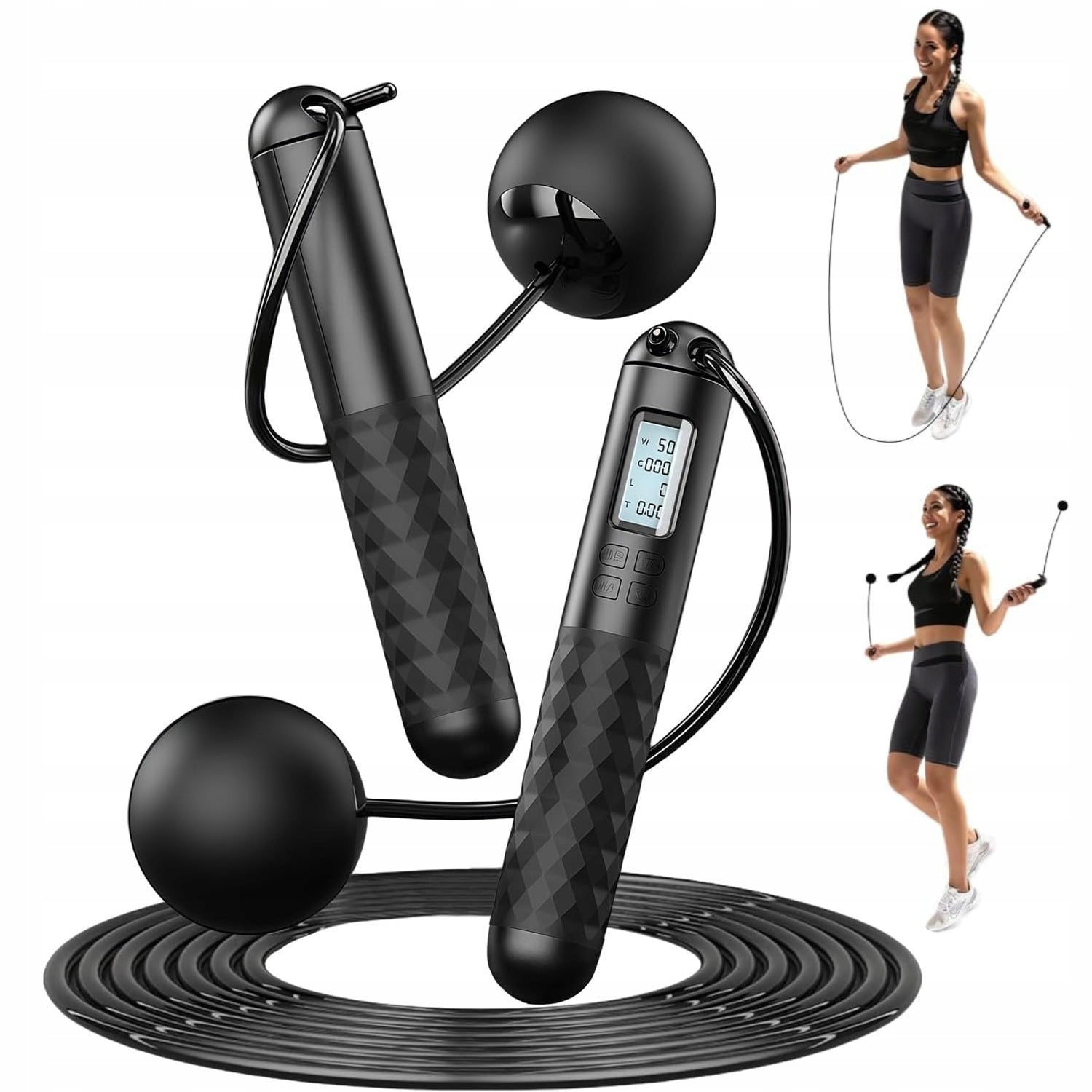 Jump rope with balls LED counter adjustable, 280cm