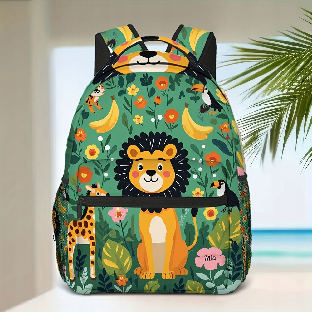 Jungle Animal Floral Backpack with Adjustable Straps, Lightweight, Casual, for Teens