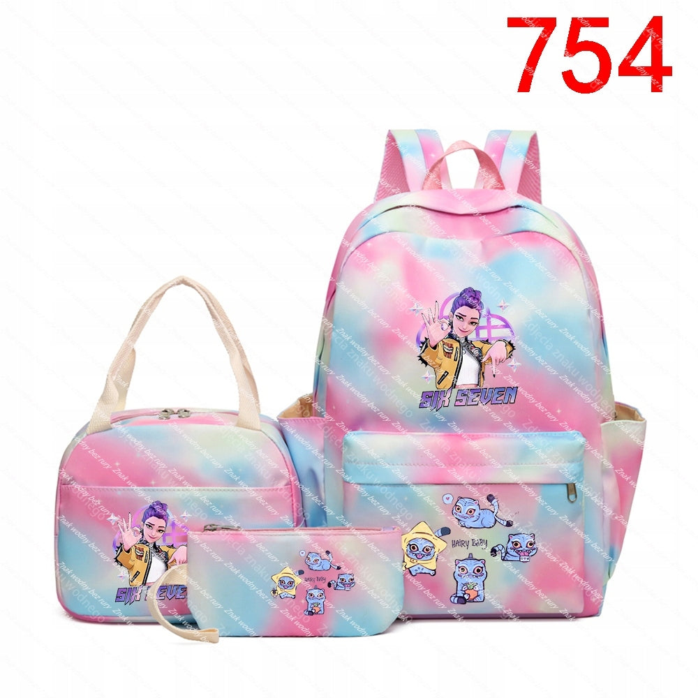 K-POP Backpack set: backpack, bag, pencil case with the inscription "ZOEY" and cartoon. Brand no brand