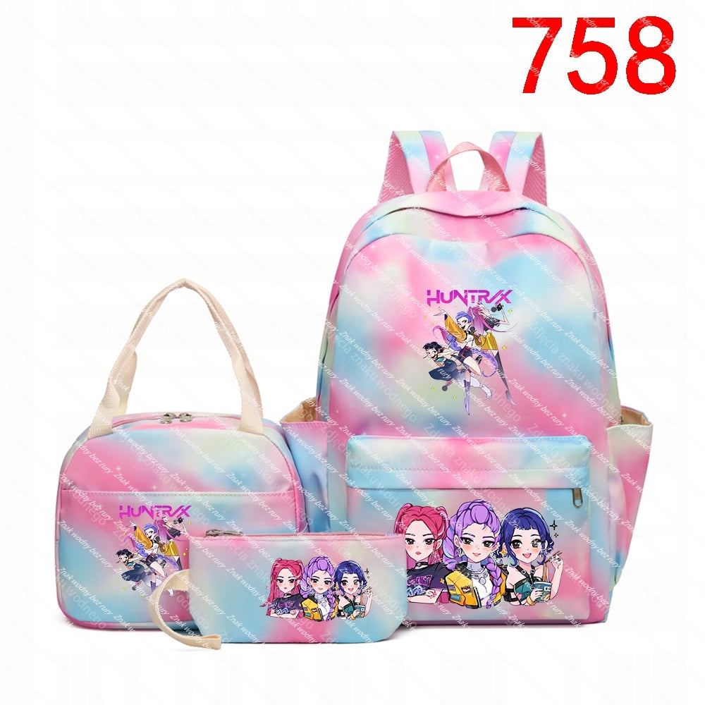 K-POP Backpack set: backpack, bag, pencil case with the inscription "ZOEY" and cartoon.