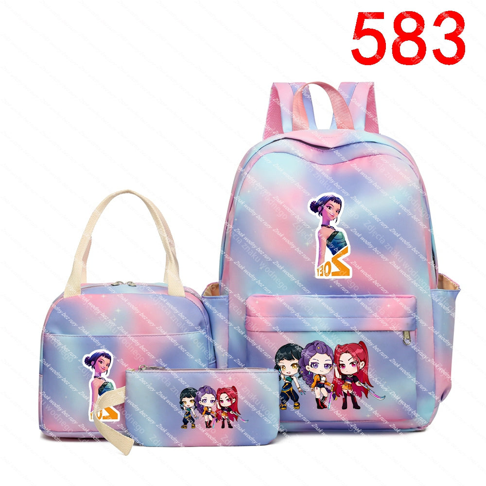 K-POP School Backpack, Handbag and Wallet Set with Cartoon