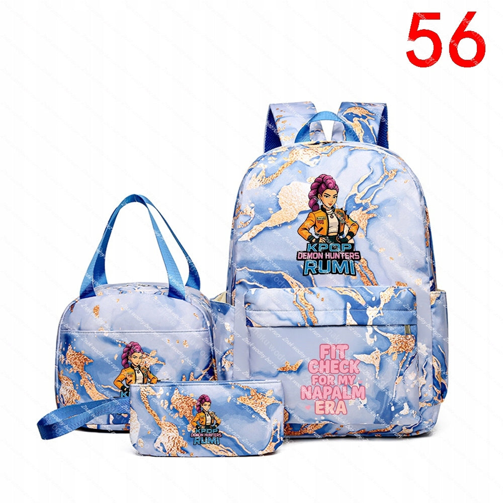 K-POP School Backpack Set: Large Backpack, Bag and Case with Blue - Bi Packaging status original