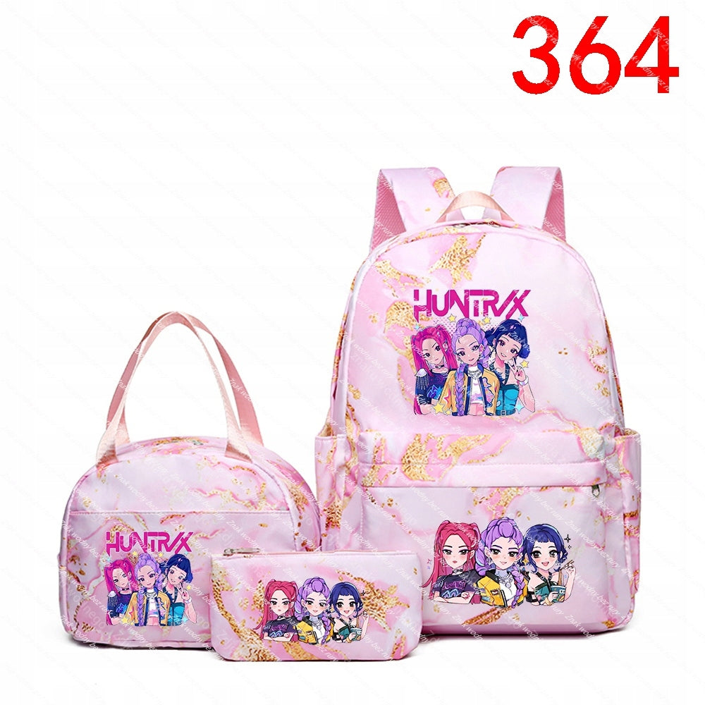 K-POP School Backpack Set: Large Backpack, Hand Bag and Case, with Pattern
