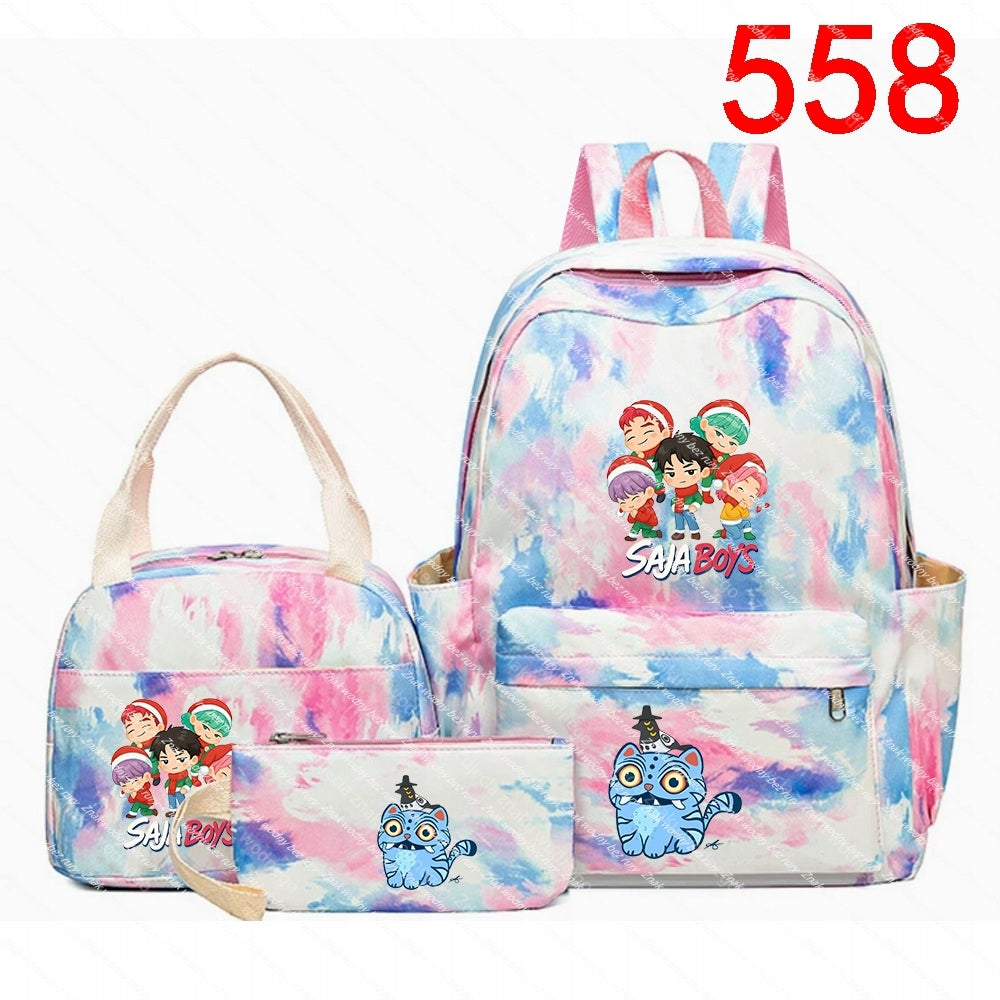 K-POP School back set: backpack, bag and case with fairy-tale characters. Brand no brand