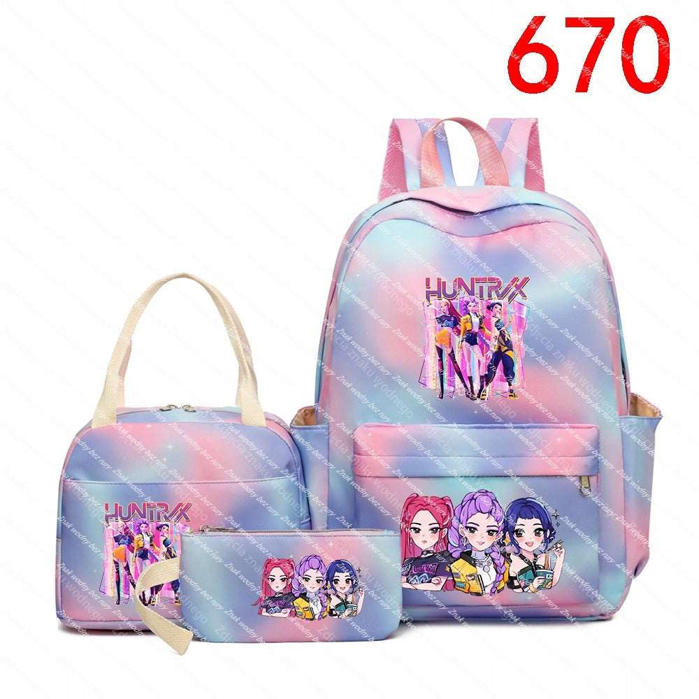 K-POP School back set: backpack, bag and case with fairy-tale characters. Packaging status original