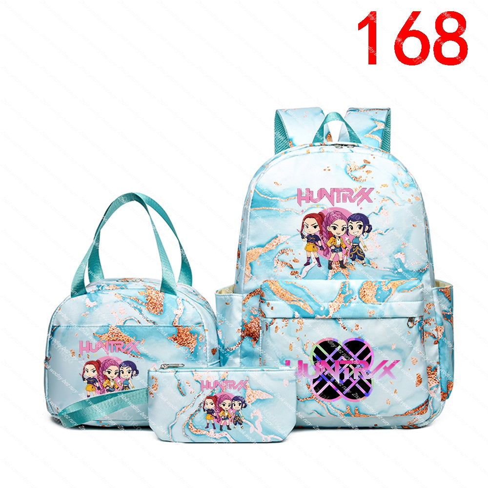 K-POP School backpack, purse and wallet set with anime theme, inscription Packaging status original