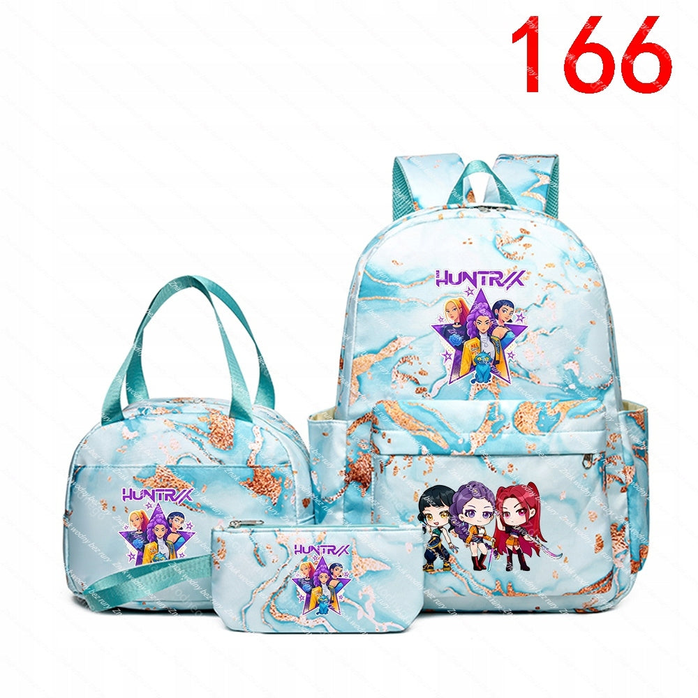 K-POP School backpack, purse and wallet set with anime theme, inscription