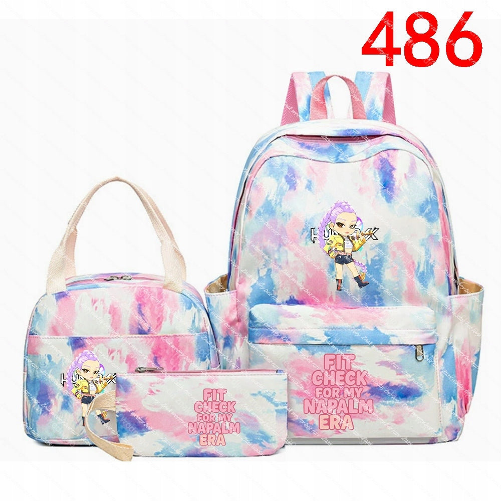 K-POP School backpack set (backpack, bag, wallet) with anime theme, for Packaging status original