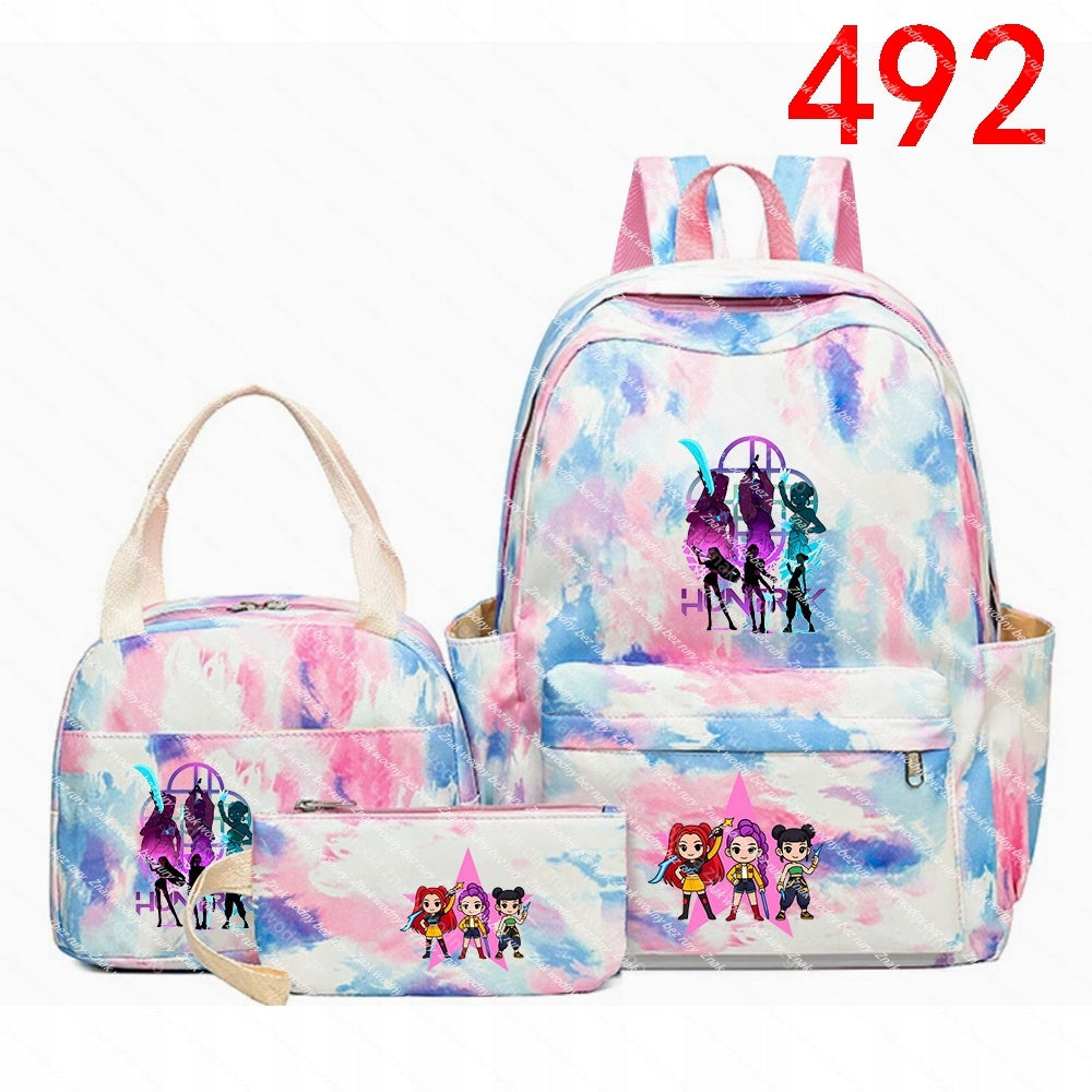 K-POP School backpack set (backpack, bag, wallet) with anime theme, for