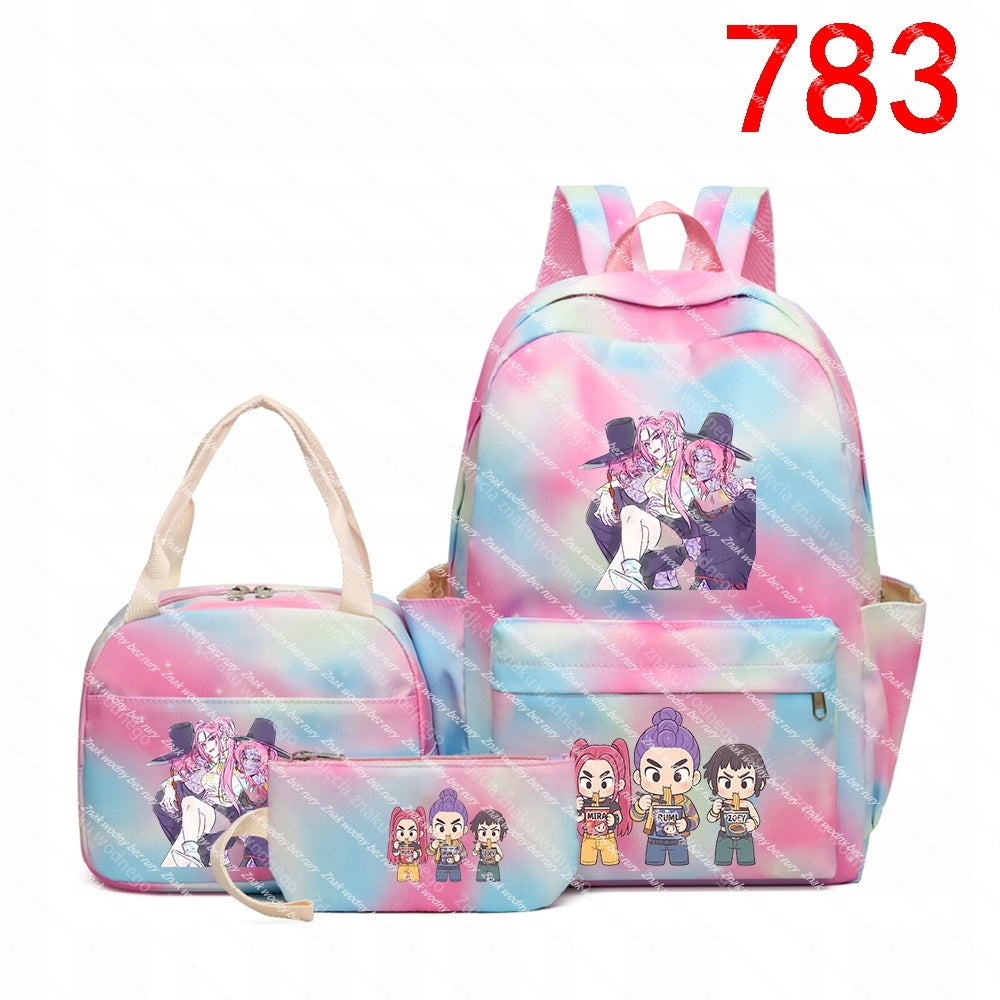 K-POP School backpack set (backpack, purse, case) with a bar pattern. Packaging status original