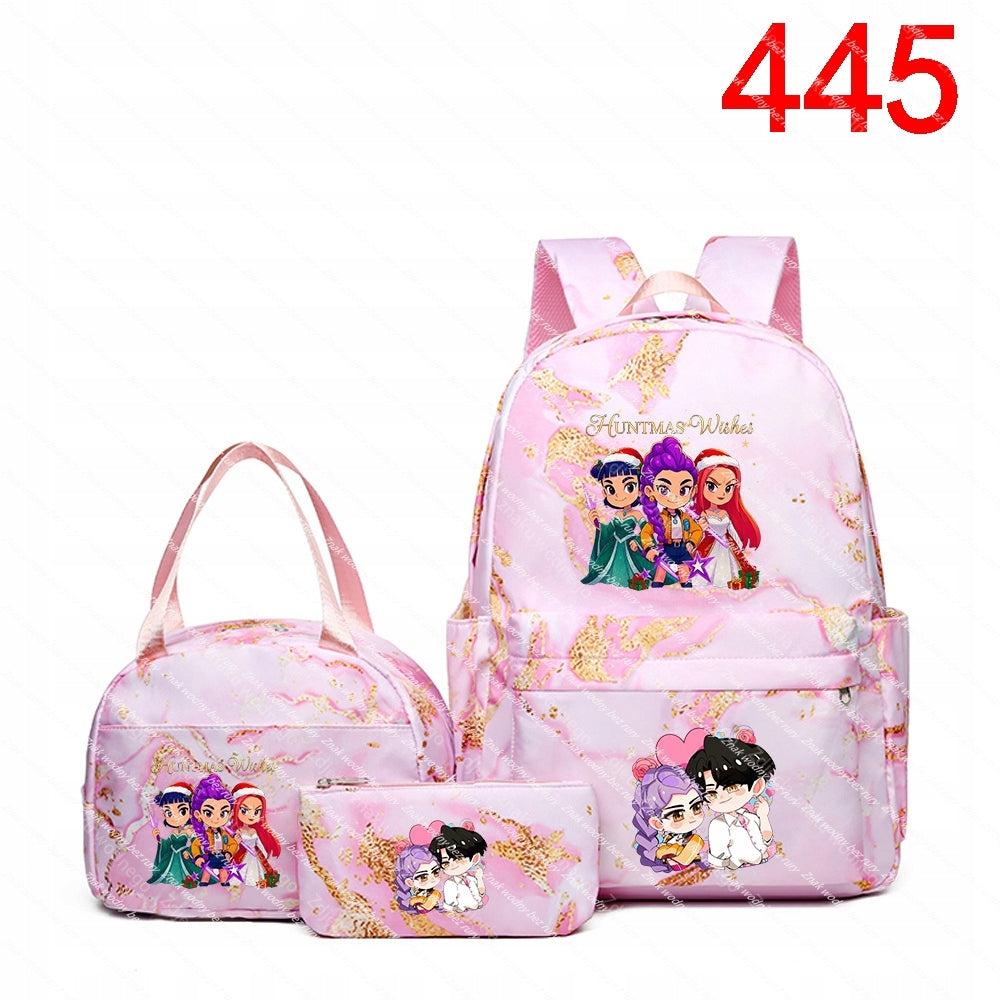 K-POP School backpack set (backpack, purse, wallet) with animated girls Packaging status original