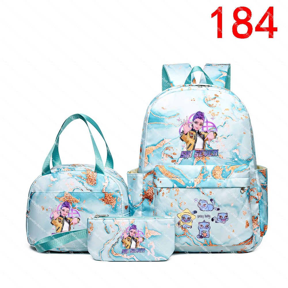 K-POP School backpack set (backpack, purse, wallet) with fairytale posts