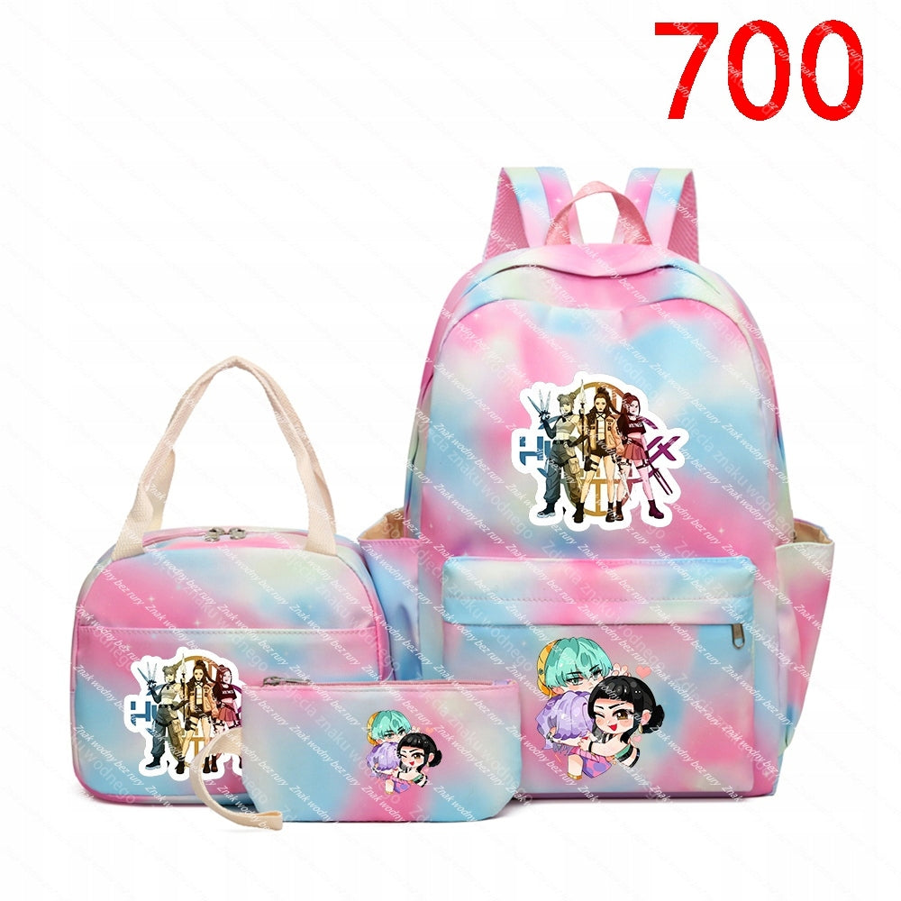 K-POP School backpack set: large backpack, purse, case with fairytale pos