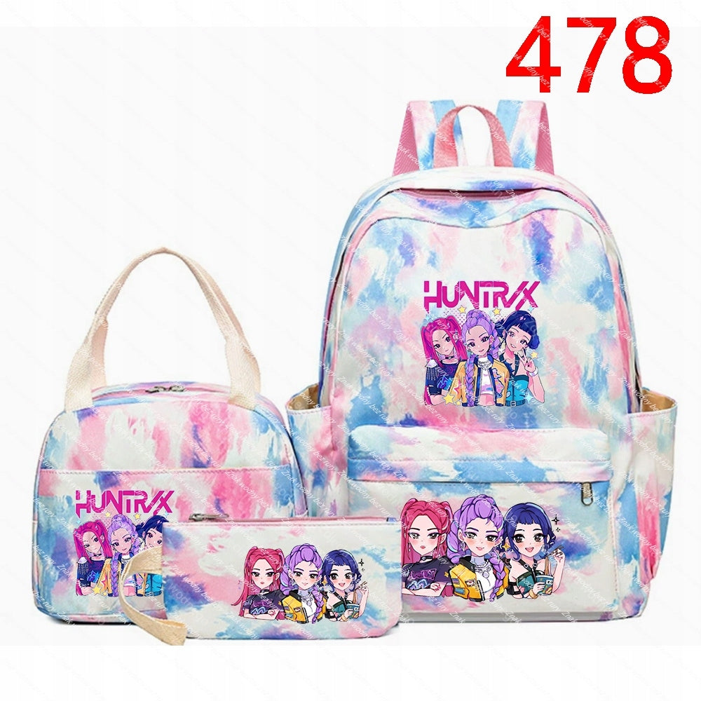 K-POP School backpack set with two small bags, all with themes