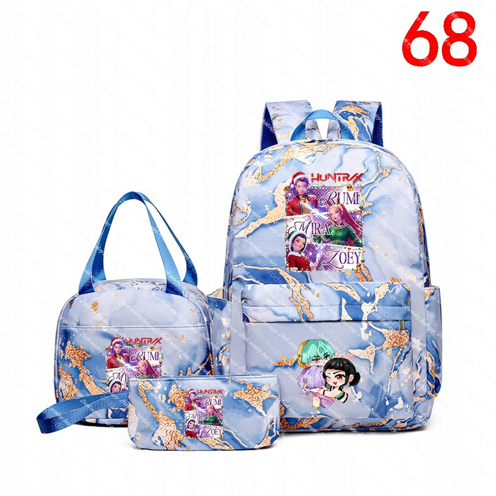 K-POP Set of school backpacks (backpack, purse, case) with a fairytale pattern,