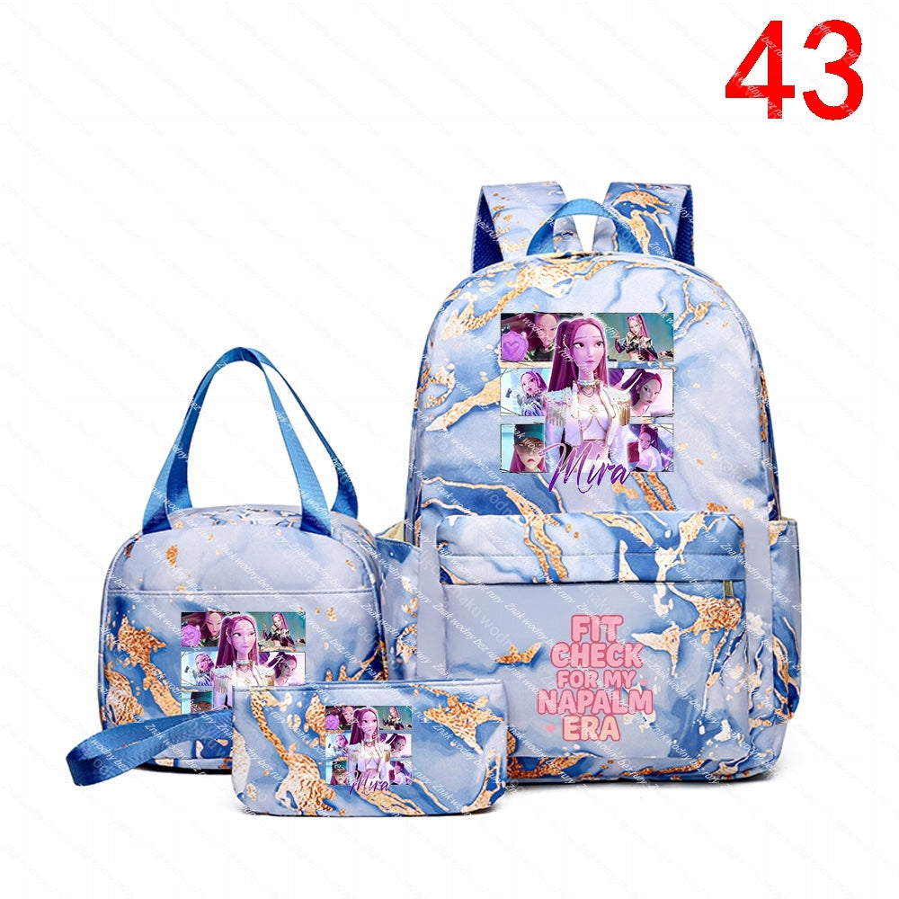 K-POP Student Backpack Set: Large Backpack, Animation Bag and Wallet