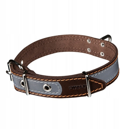 K Reflective Leather Dog Collar 2Wolfs r. M