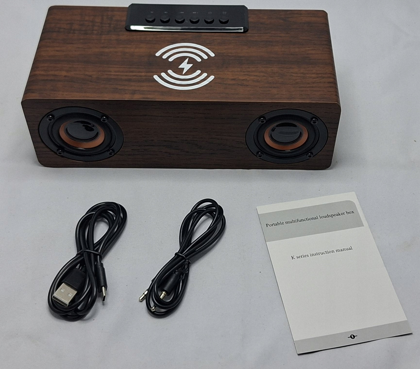 K1 Bluetooth Speaker with Clock and Charger Wireless, Walnut