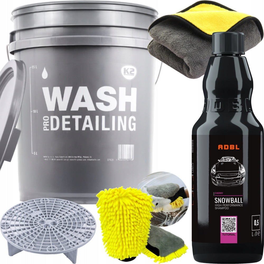 K2 Detailing bucket with separator +ADBL Shampoo for washing the car +glove