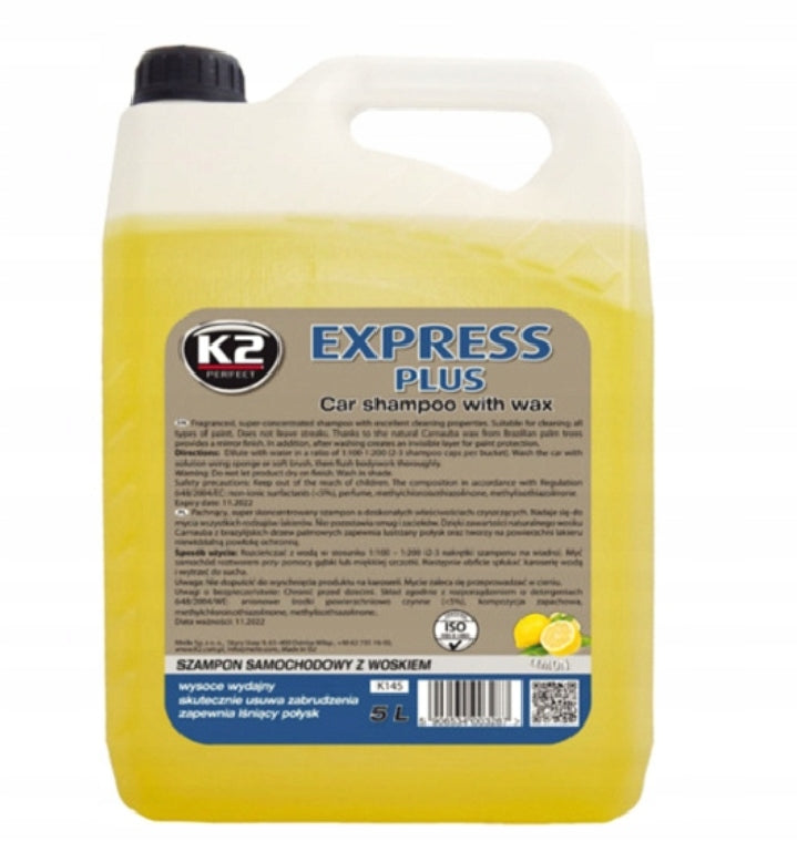 K2 EXPRESS PLUS Car Wash Shampoo with Wax Canister 5l Packaging status original